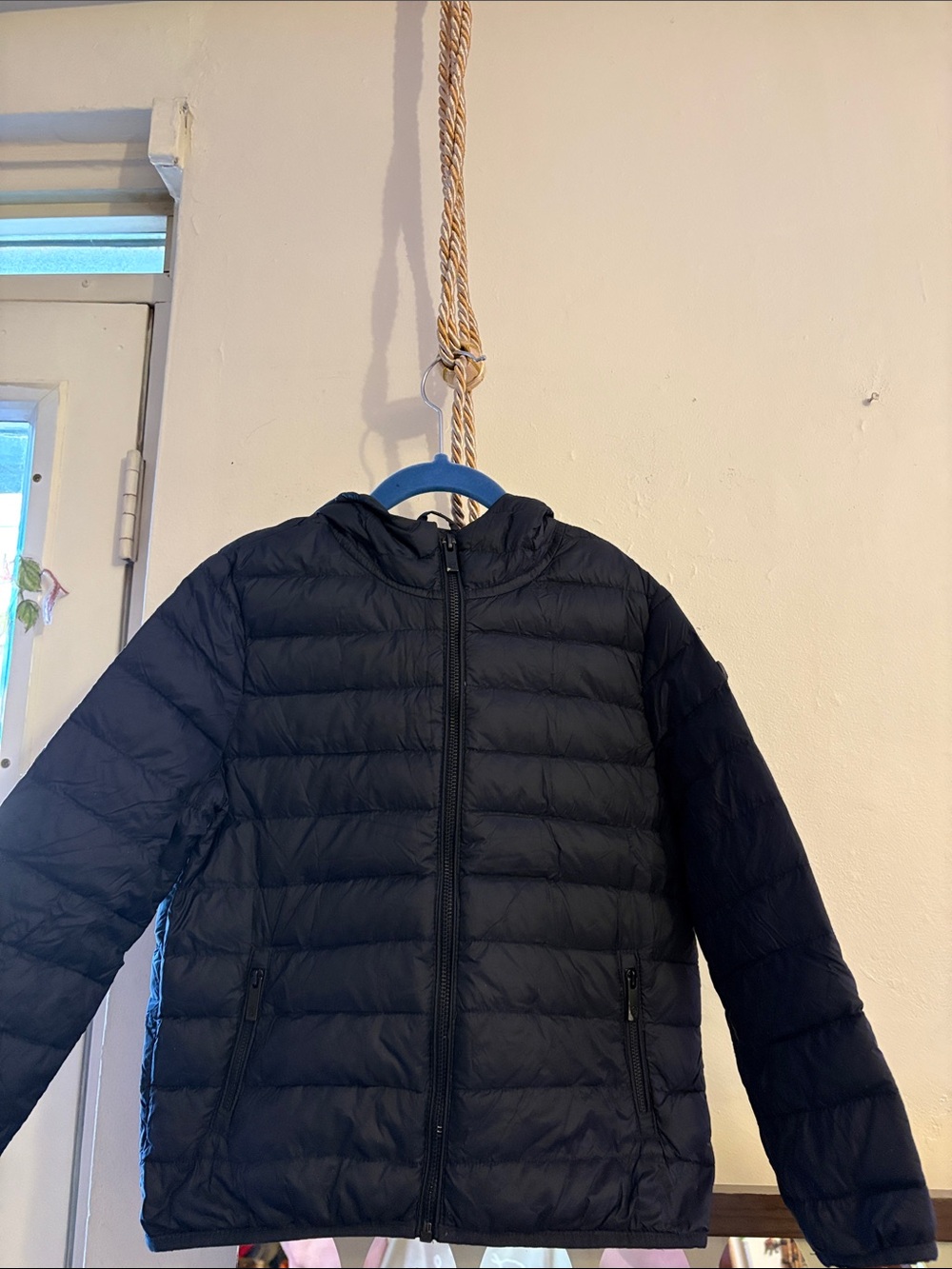 Massimo Dutti Dark Blue Kids Hooded Quilted Puffer Jacket. Down